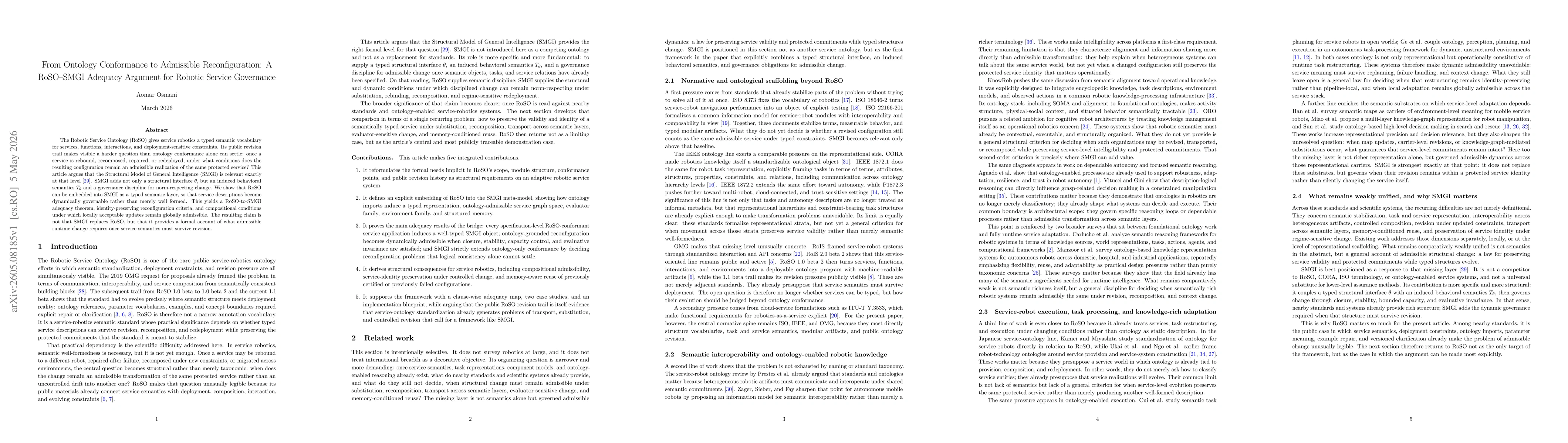 Thumbnail for From Ontology Conformance to Admissible Reconfiguration: A RoSO/SMGI Adequacy Argument for Robotic Service Governance
