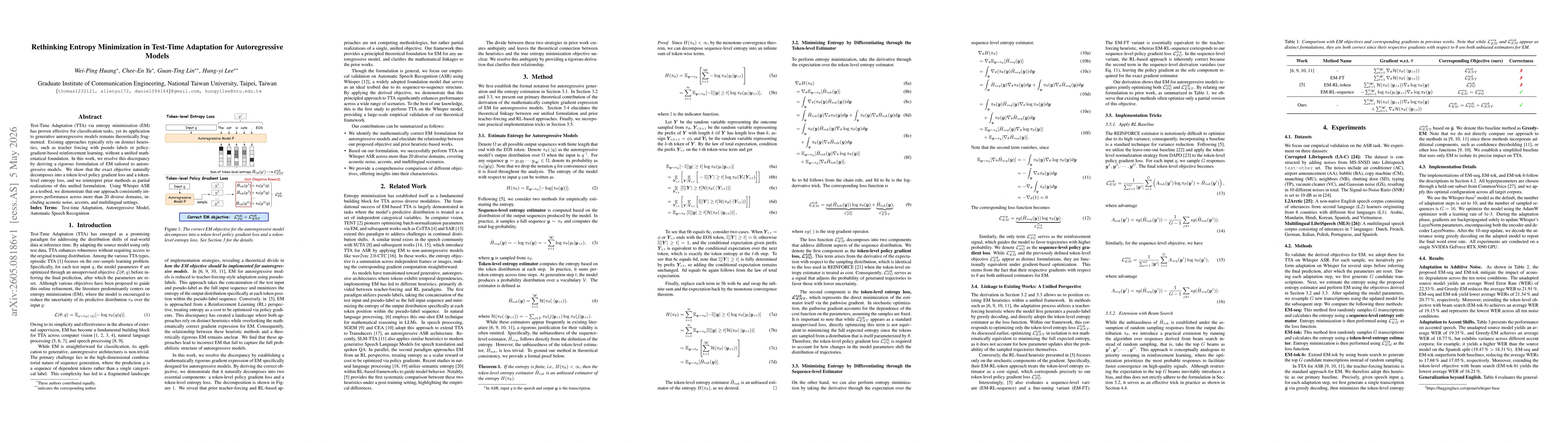 Thumbnail for Rethinking Entropy Minimization in Test-Time Adaptation for Autoregressive Models