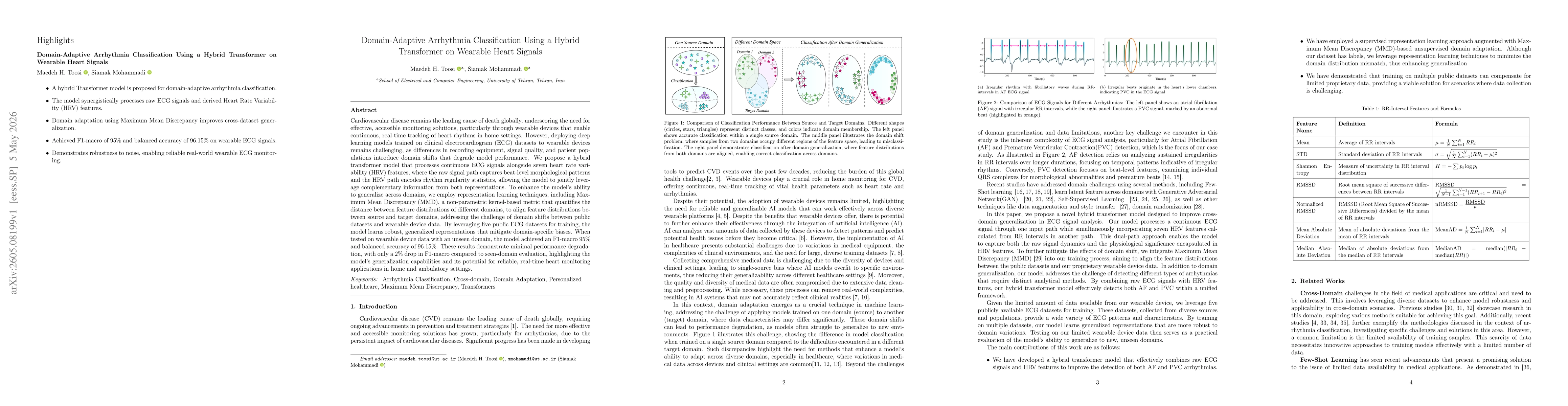 Thumbnail for Domain-Adaptive Arrhythmia Classification Using a Hybrid Transformer on Wearable Heart Signals