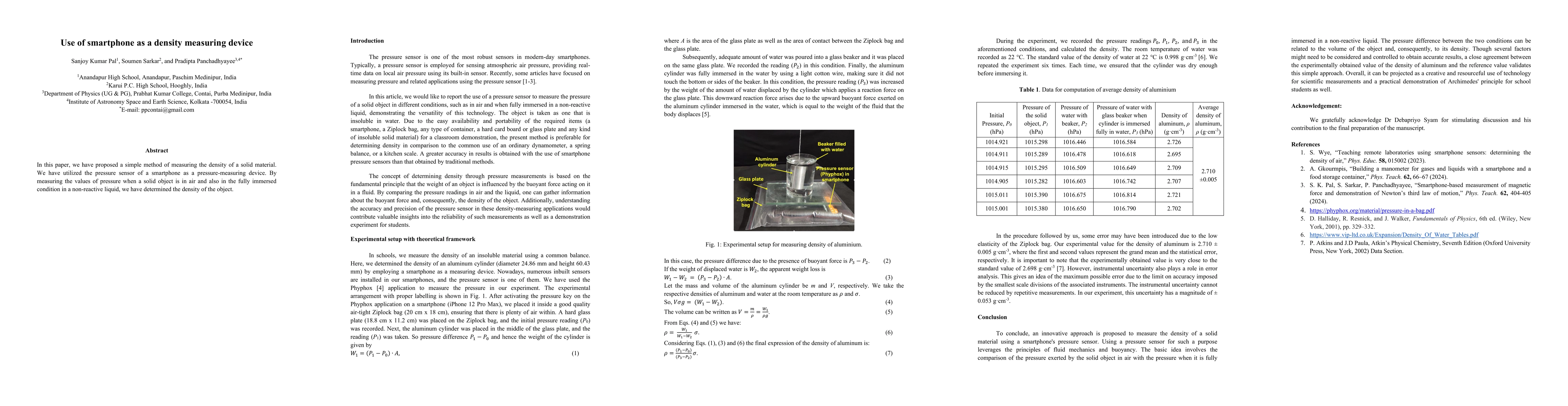 Thumbnail for Use of smartphone as a density measuring device