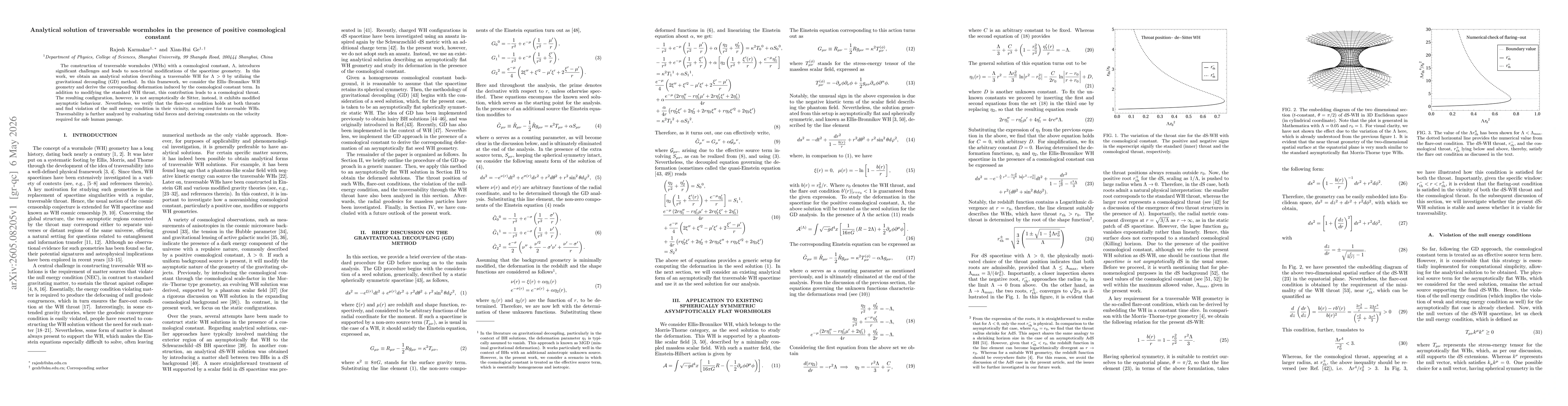 Thumbnail for Analytical solution of traversable wormholes in the presence of positive cosmological constant