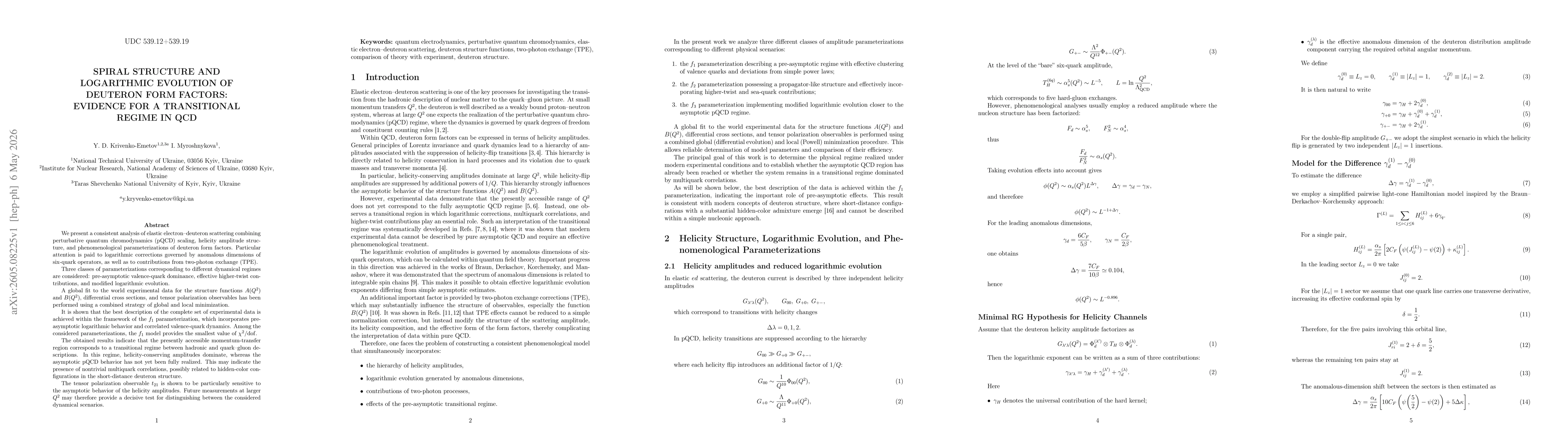 Thumbnail for Spiral structure and logarithmic evolution of deuteron form factors: evidence for a transitional regime in QCD