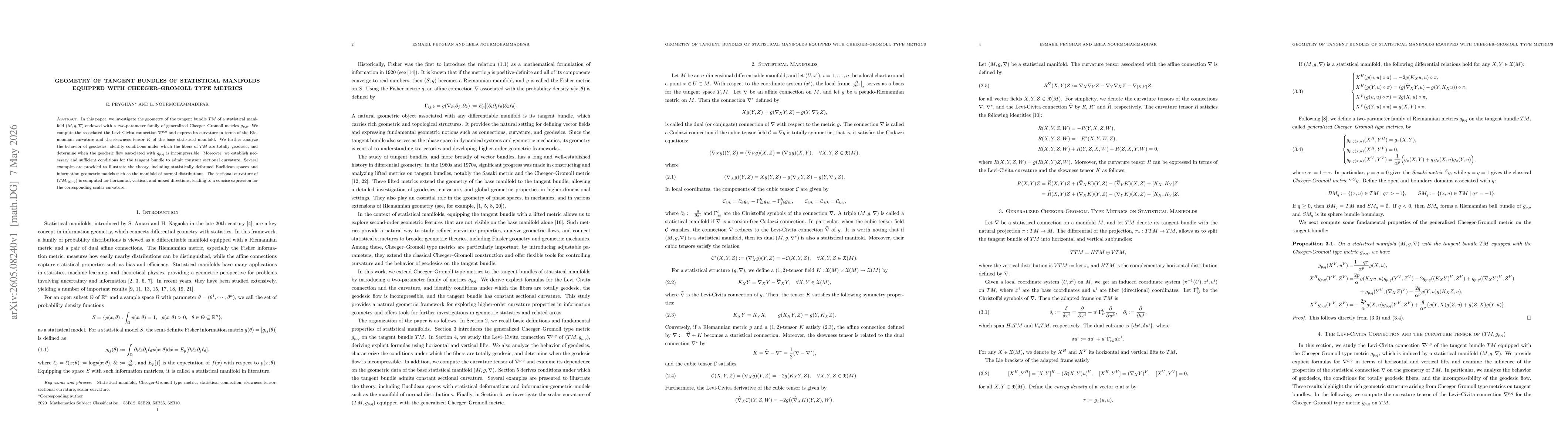 Thumbnail for Geometry of tangent bundles of statistical manifolds equiped with Cheeger-Gromoll type metrics