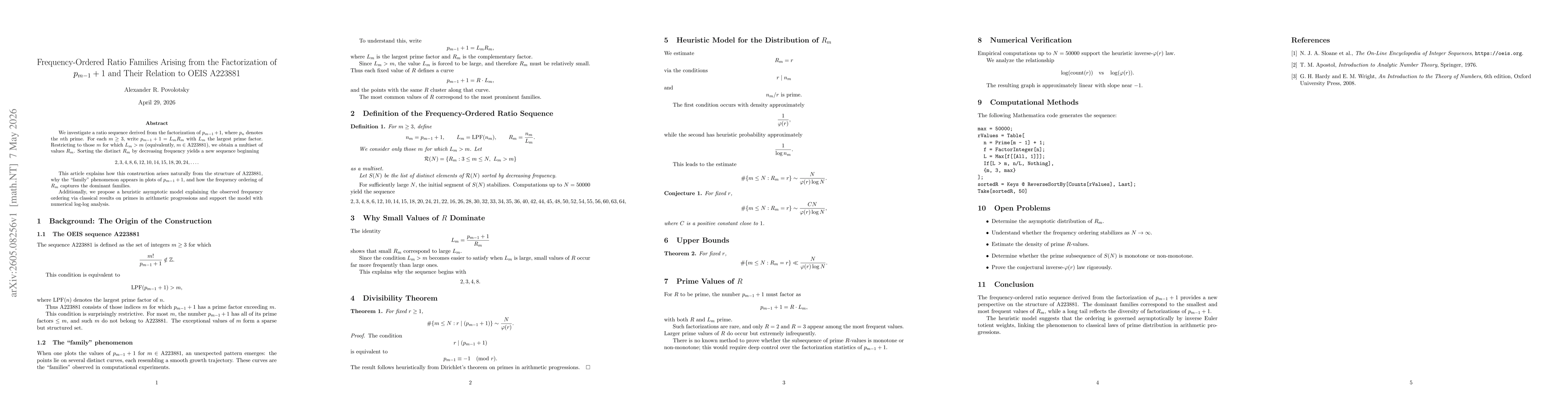 Thumbnail for Frequency Ordered Ratio Families Arising from the Factorization of $p_{m-1}+1$