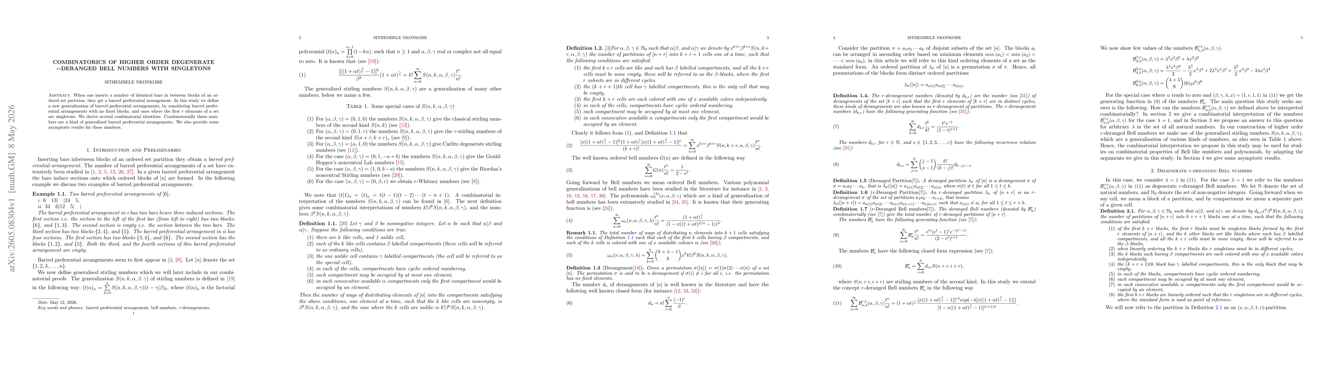 Thumbnail for Combinatorics of higher order degenerate r-deranged bell numbers with singletons