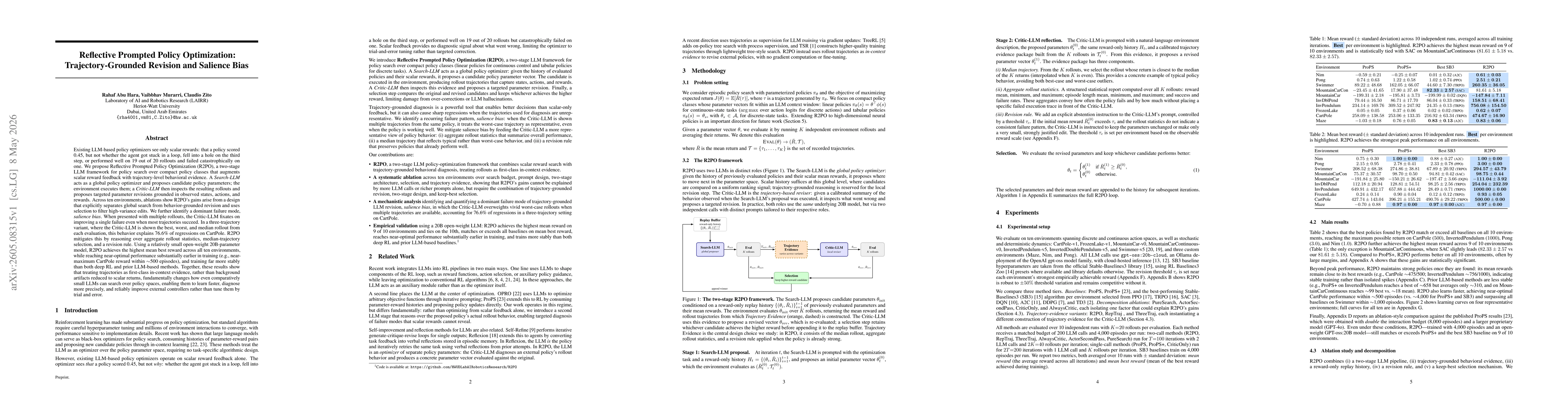 Thumbnail for Reflective Prompted Policy Optimization: Trajectory-Grounded Revision and Salience Bias