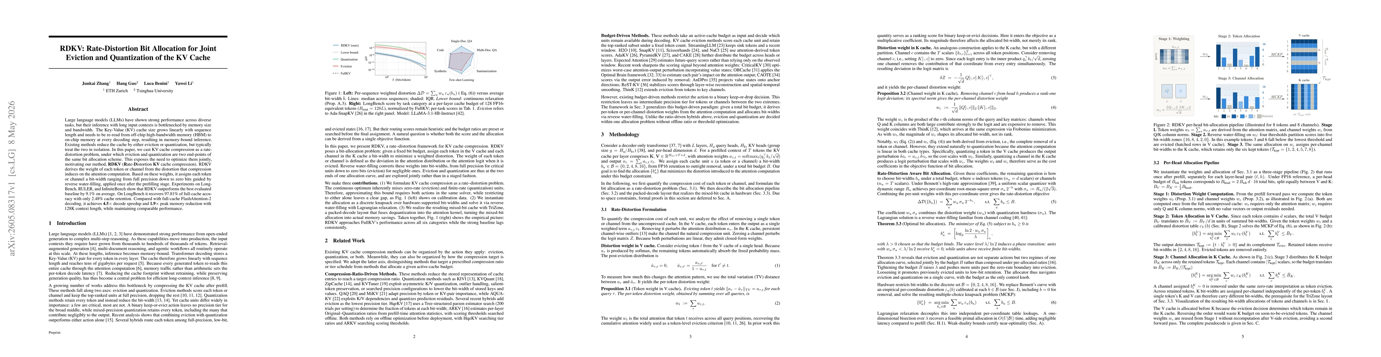 Thumbnail for RDKV: Rate-Distortion Bit Allocation for Joint Eviction and Quantization of the KV Cache