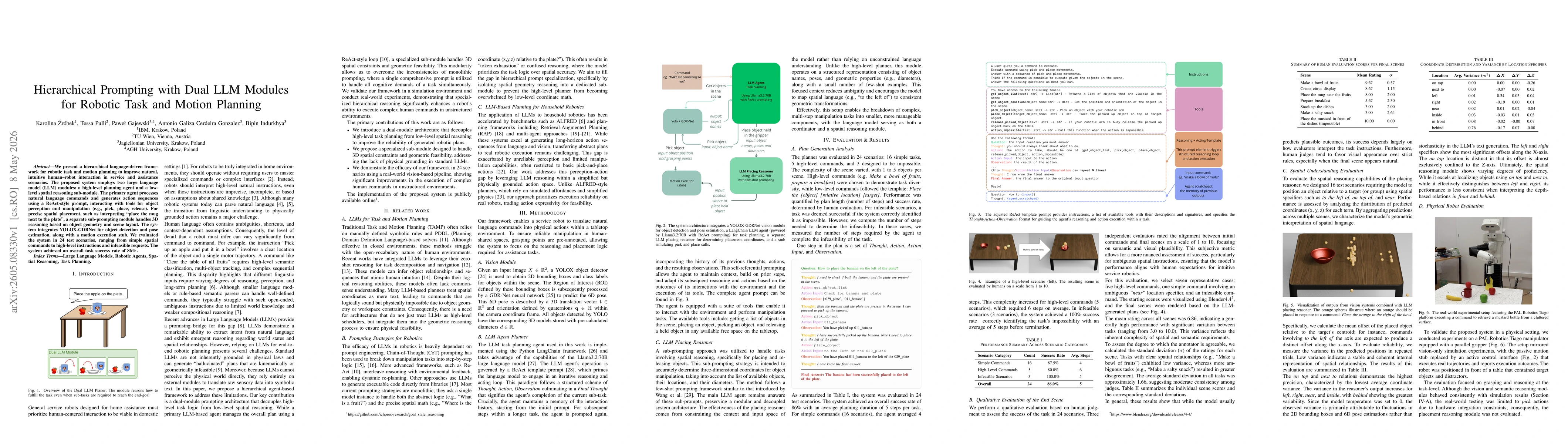 Thumbnail for Hierarchical Prompting with Dual LLM Modules for Robotic Task and Motion Planning
