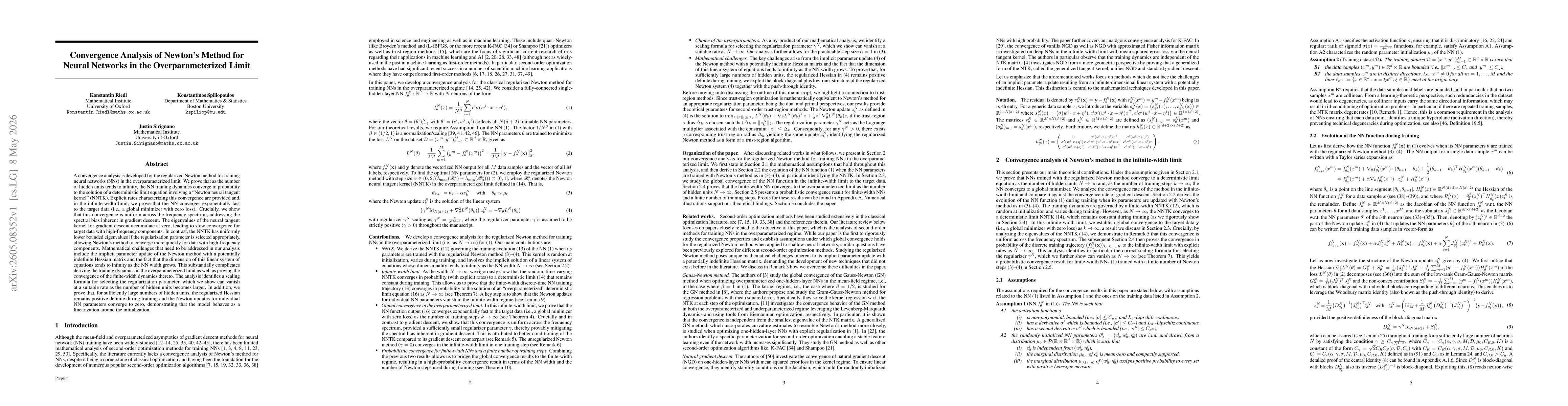 Thumbnail for Convergence Analysis of Newton's Method for Neural Networks in the Overparameterized Limit