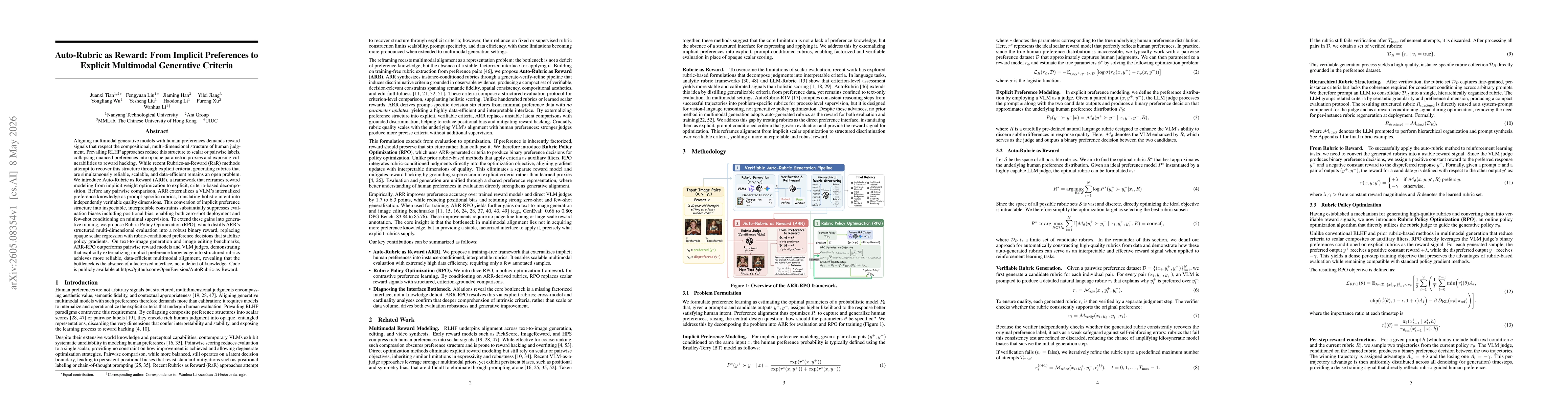 Thumbnail for Auto-Rubric as Reward: From Implicit Preferences to Explicit Multimodal Generative Criteria