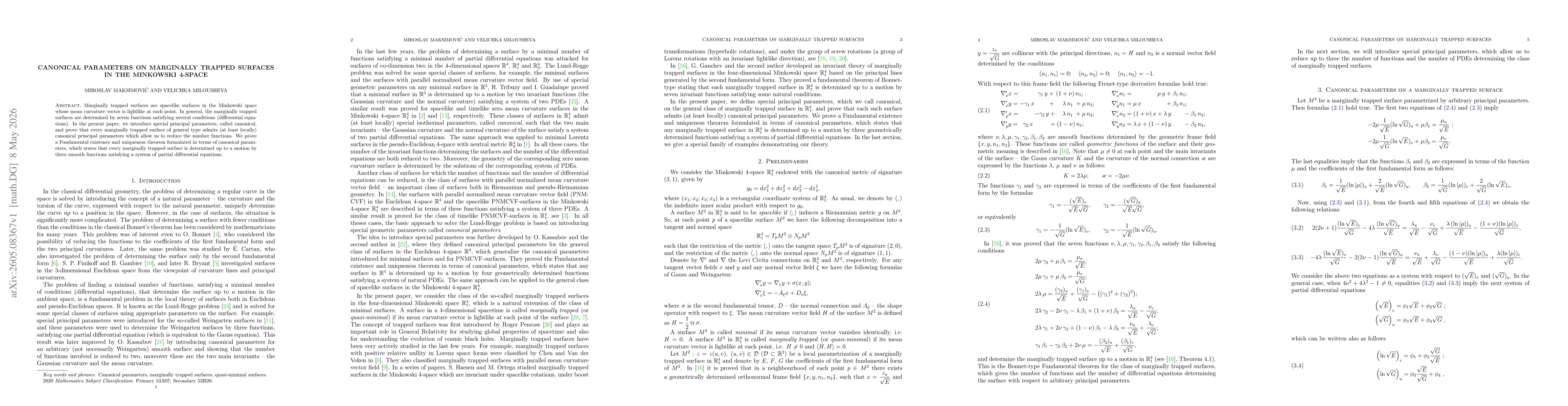 Thumbnail for Canonical parameters on marginally trapped surfaces in the Minkowski 4-space