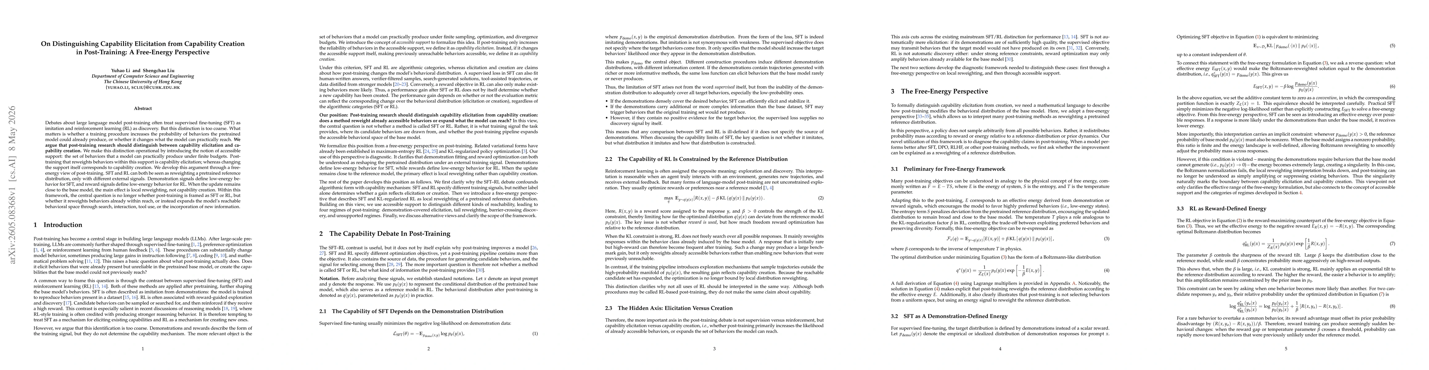 Thumbnail for On Distinguishing Capability Elicitation from Capability Creation in Post-Training: A Free-Energy Perspective