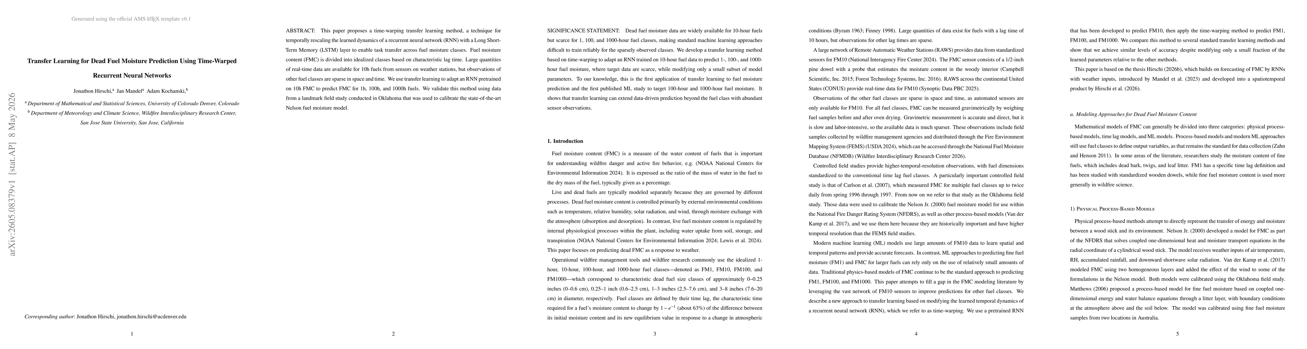 Thumbnail for Transfer Learning for Dead Fuel Moisture Prediction Using Time-Warping Recurrent Neural Networks