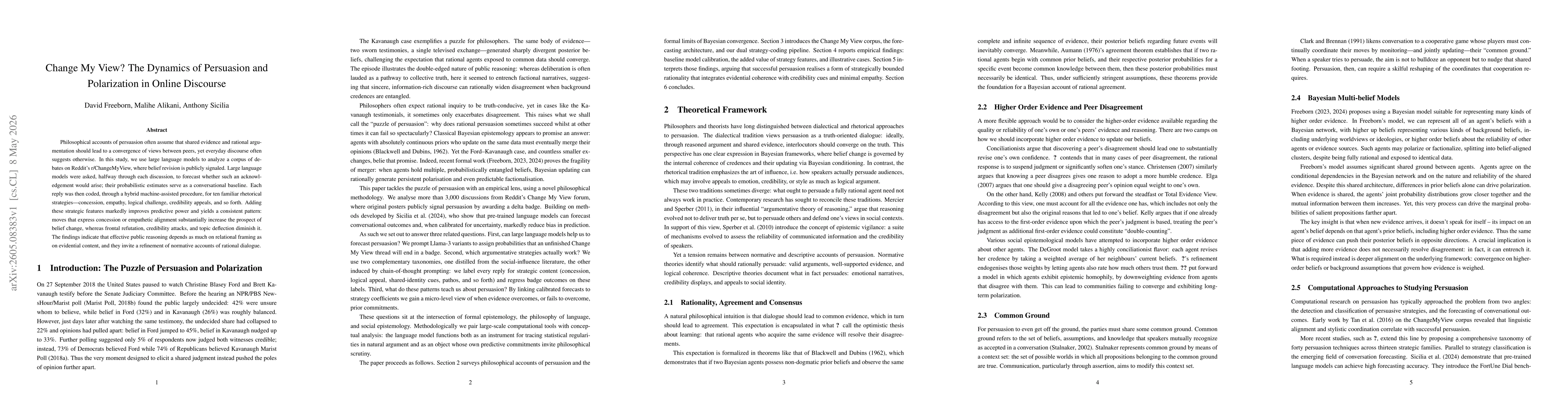 Thumbnail for Change My View? The Dynamics of Persuasion and Polarization in Online Discourse