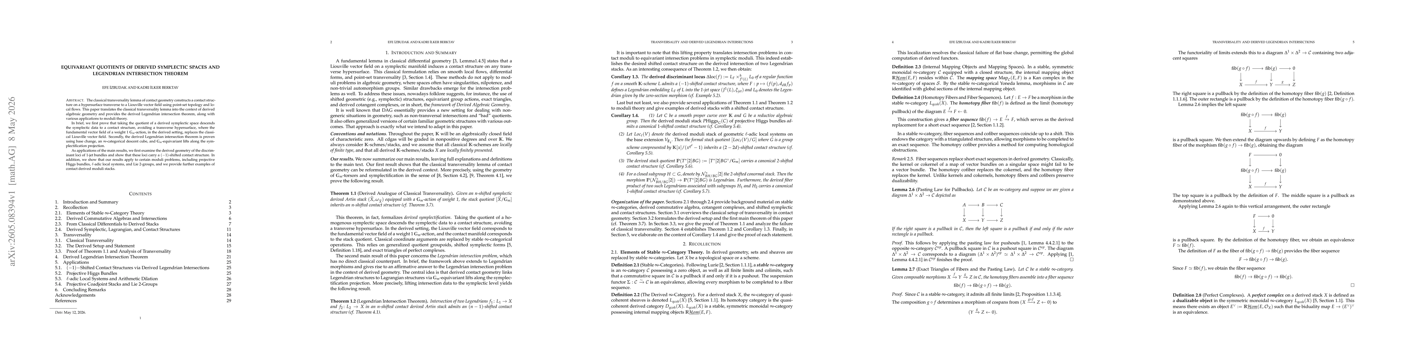 Thumbnail for Equivariant Quotients of Derived Symplectic Spaces and Legendrian Intersection Theorem