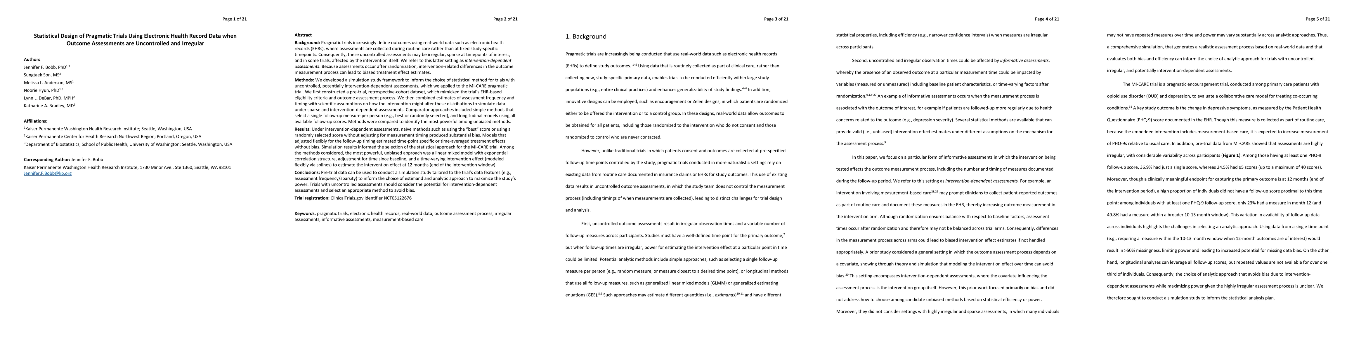 Thumbnail for Statistical Design of Pragmatic Trials Using Electronic Health Record Data when Outcome Assessments are Uncontrolled and Irregular