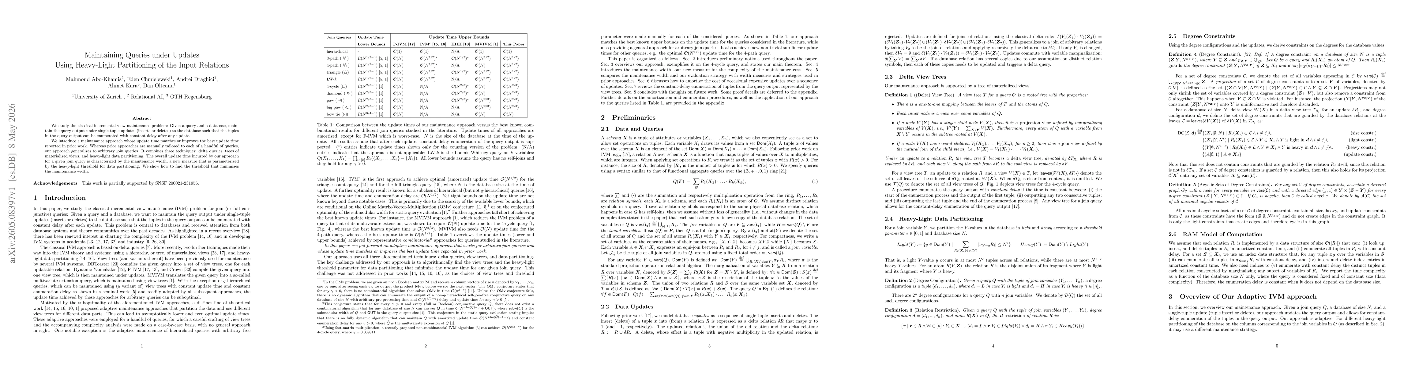 Thumbnail for Maintaining Queries under Updates Using Heavy-Light Partitioning of the Input Relations