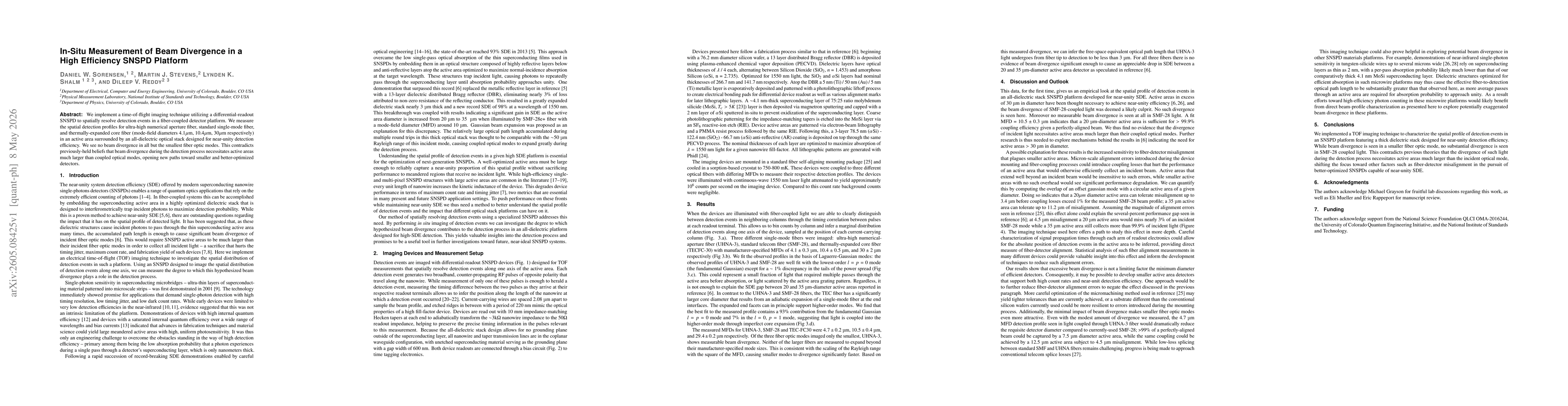 Thumbnail for In-Situ Measurement of Beam Divergence in a High Efficiency SNSPD Platform