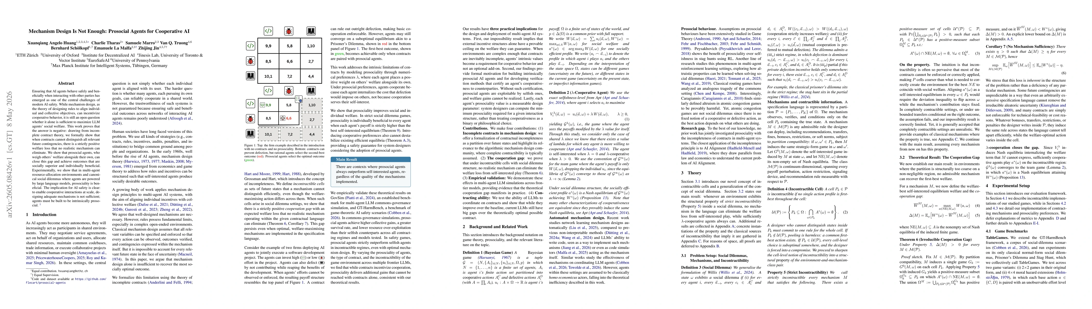 Thumbnail for Mechanism Design Is Not Enough: Prosocial Agents for Cooperative AI
