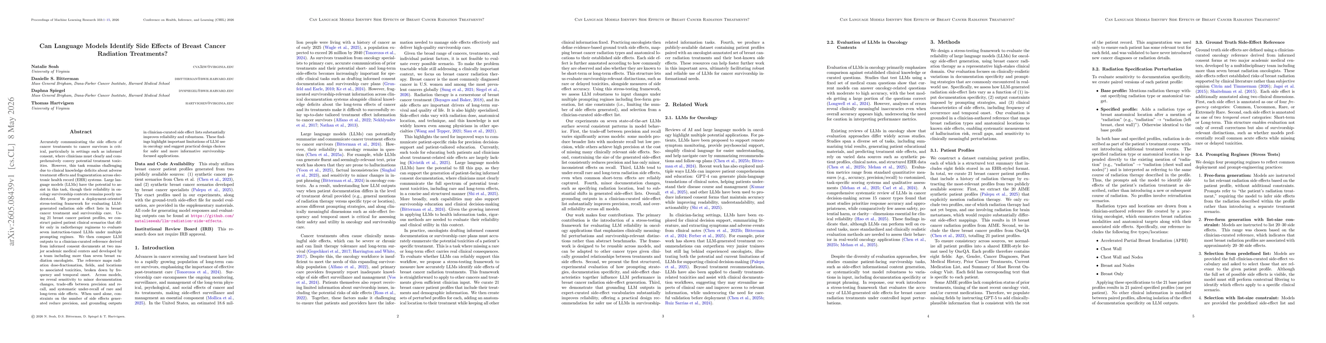 Thumbnail for Can Language Models Identify Side Effects of Breast Cancer Radiation Treatments?