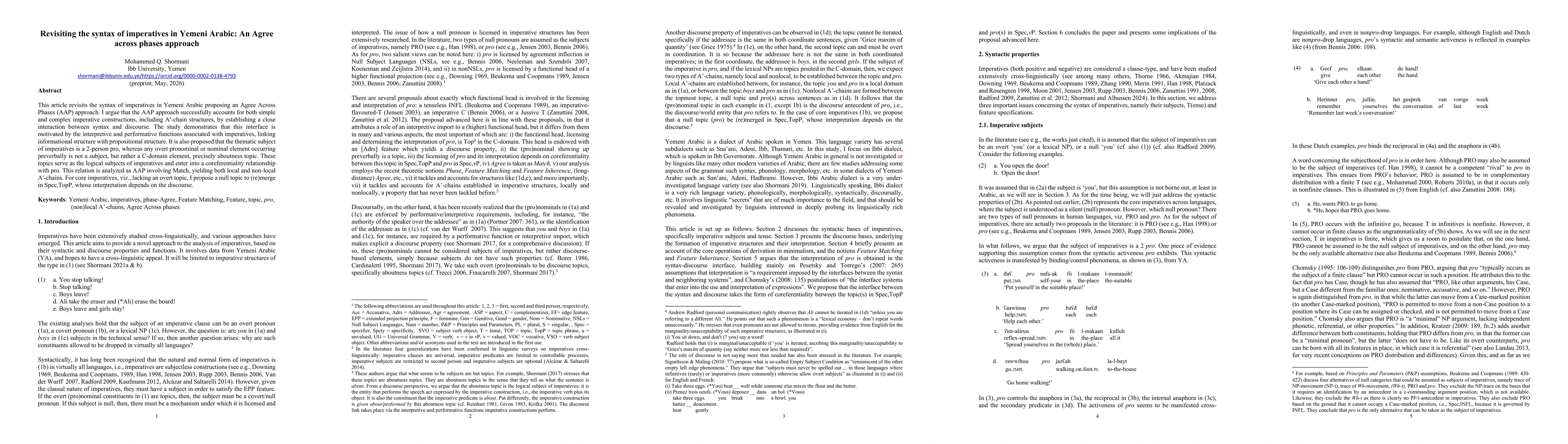 Thumbnail for Revisiting the syntax of imperatives in Yemeni Arabic: An Agree across phases approach