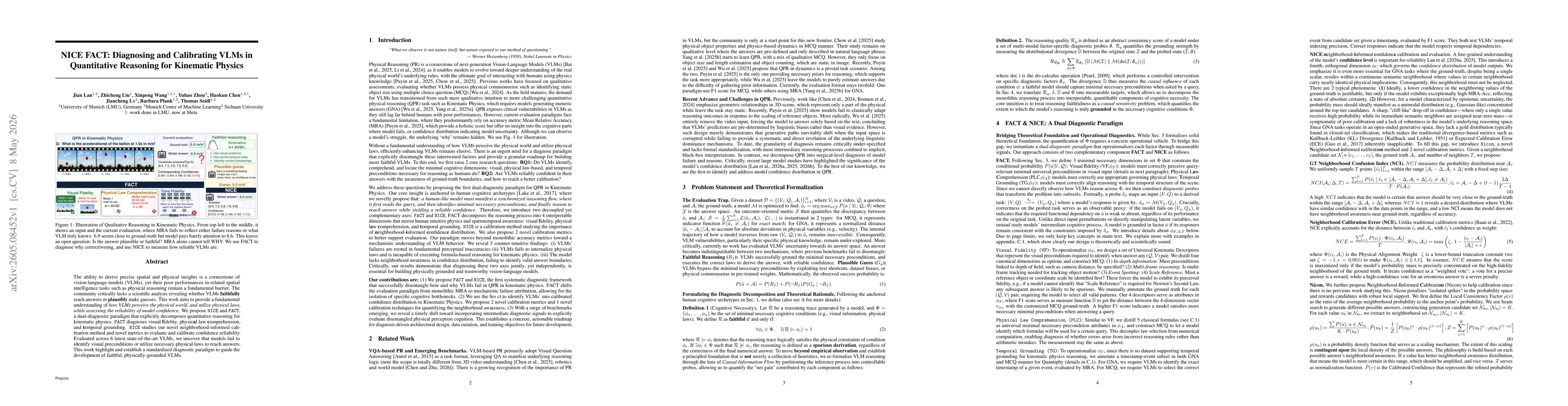 Thumbnail for NICE FACT: Diagnosing and Calibrating VLMs in Quantitative Reasoning for Kinematic Physics