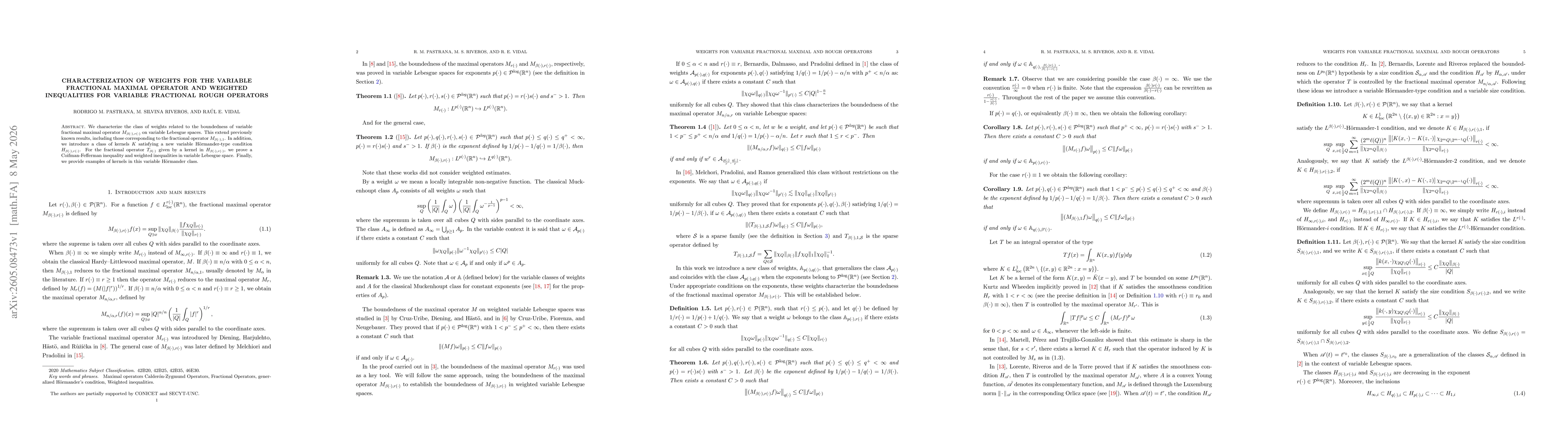 Thumbnail for Characterization of weights for the variable fractional maximal operator and weighted inequalities for variable fractional rough operators