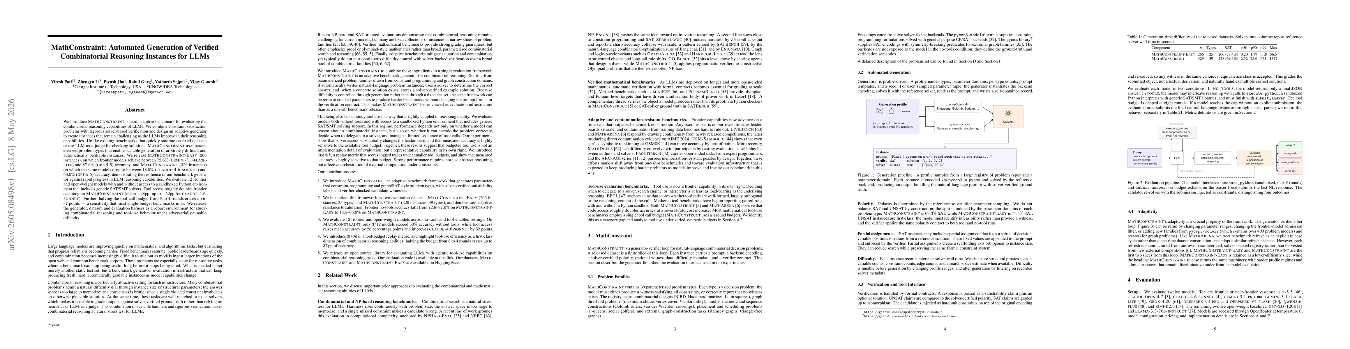 Thumbnail for MathConstraint: Automated Generation of Verified Combinatorial Reasoning Instances for LLMs