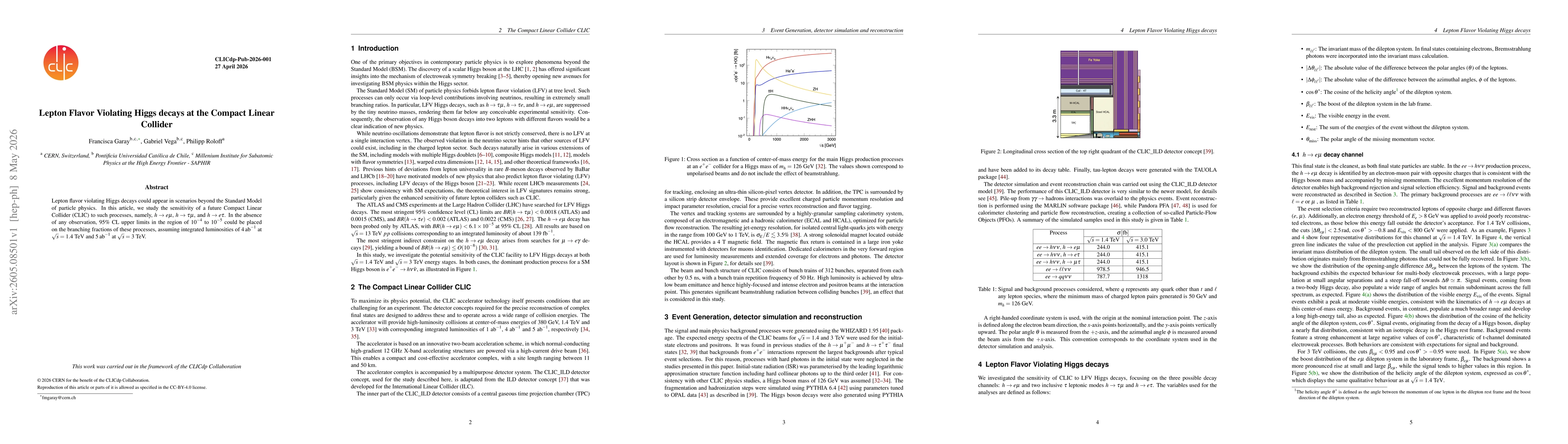 Thumbnail for Lepton Flavor Violating Higgs decays at the Compact Linear Collider