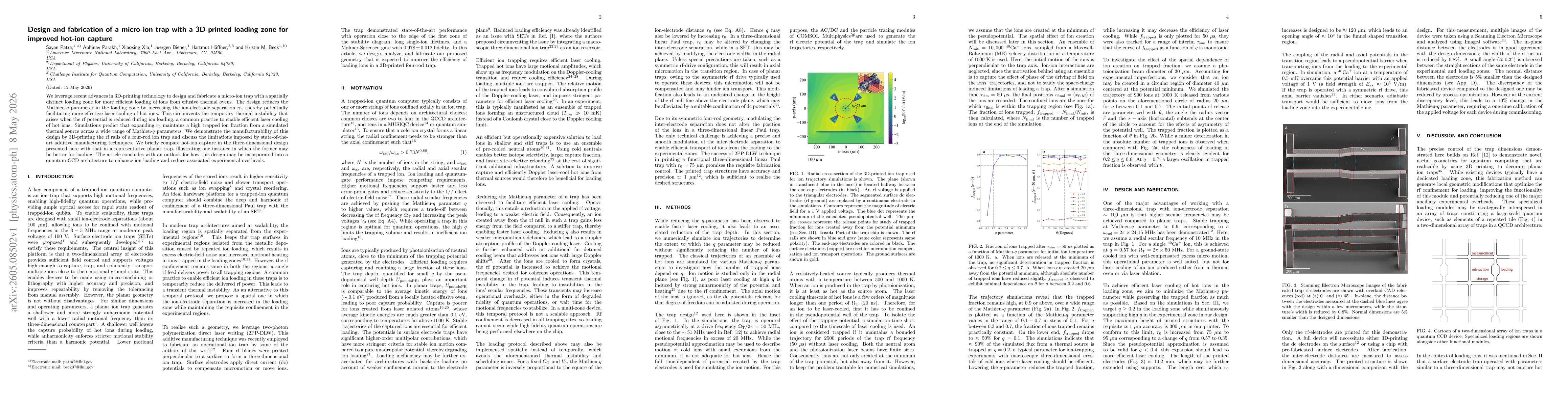 Thumbnail for Design and fabrication of a micro-ion trap with a 3D-printed loading zone for improved hot-ion capture
