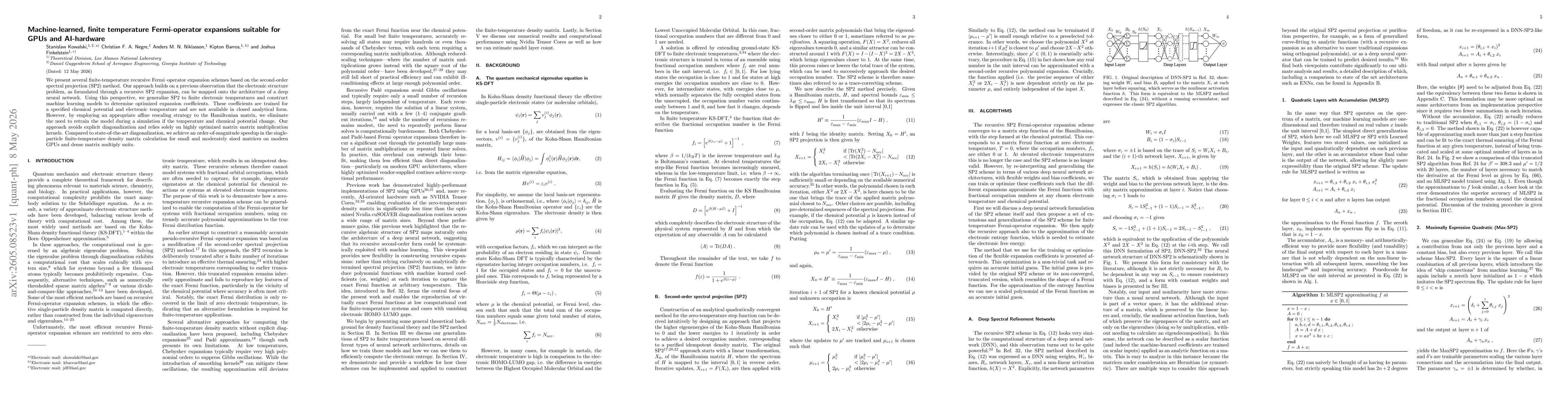Thumbnail for Machine-learned, finite temperature Fermi-operator expansions suitable for GPUs and AI-hardware