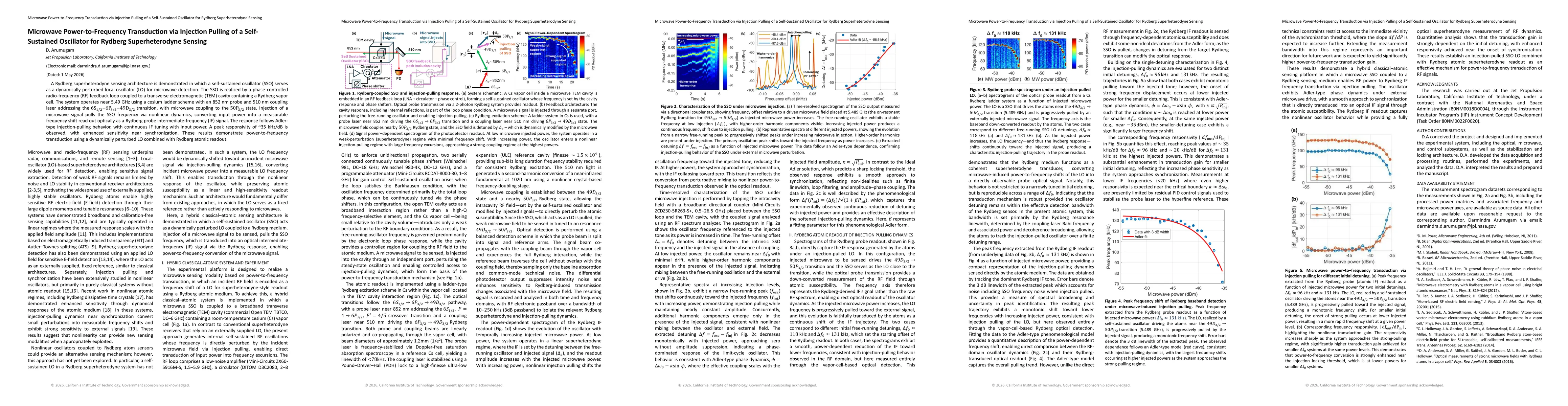 Thumbnail for Microwave Power-to-Frequency Transduction via Injection Pulling of a Self-Sustained Oscillator for Rydberg Superheterodyne Sensing