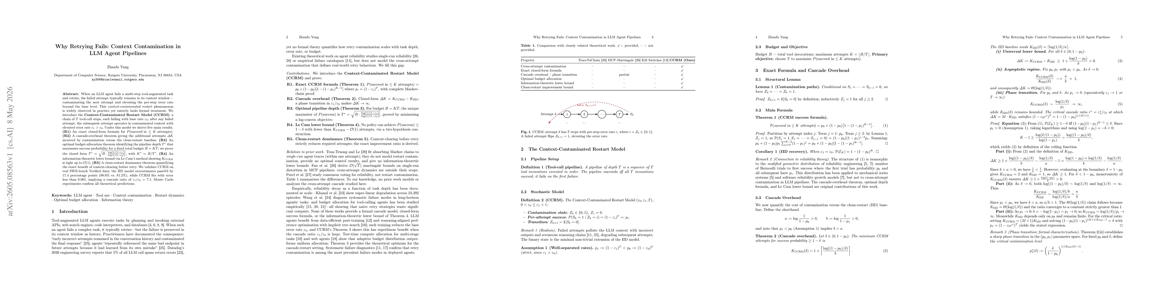 Thumbnail for Why Retrying Fails: Context Contamination in LLM Agent Pipelines
