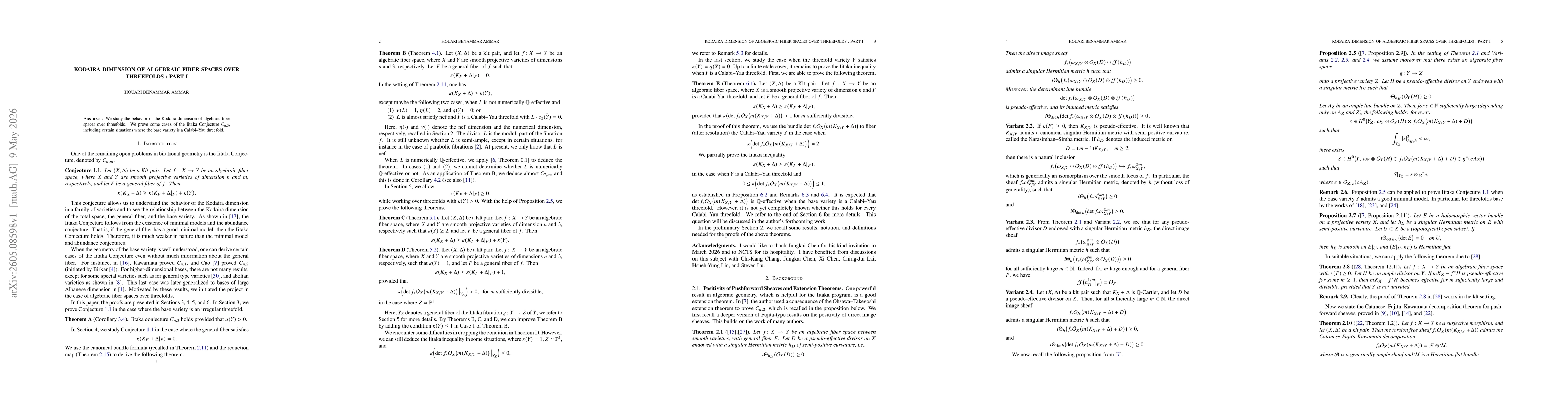 Thumbnail for Kodaira dimension of algebraic fiber spaces over threefolds : Part 1