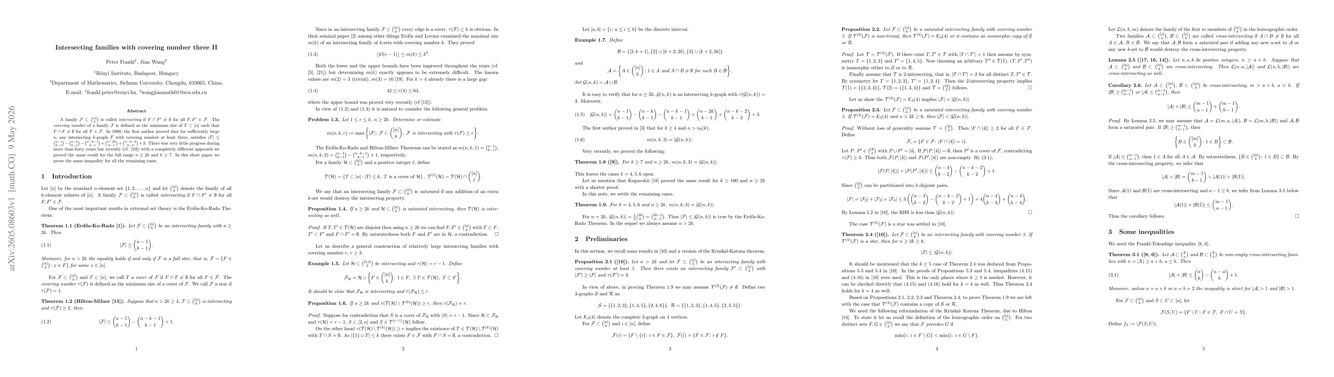 Thumbnail for Intersecting families with covering number three II