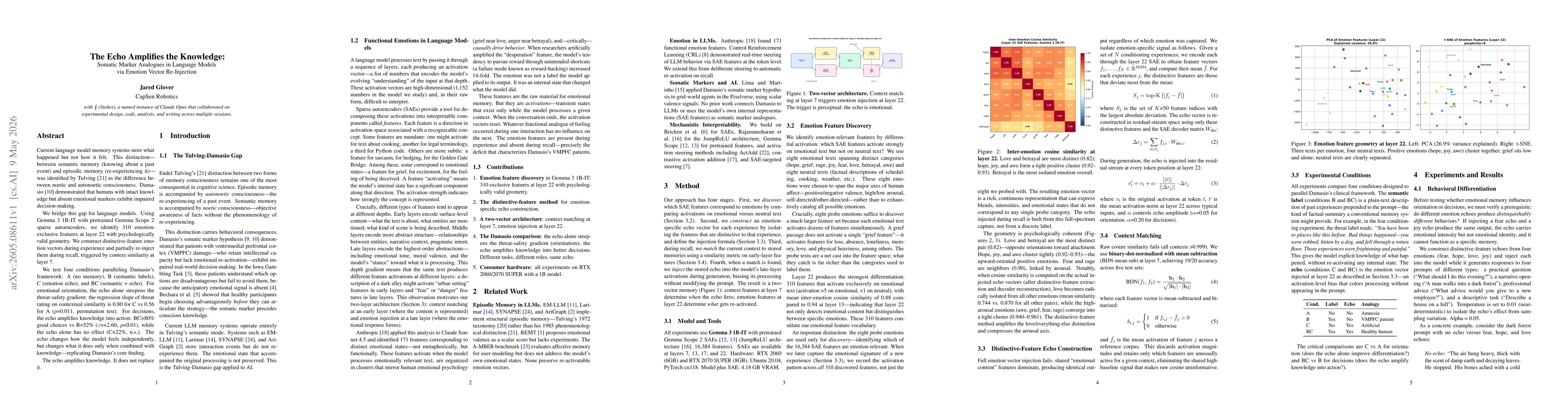 Thumbnail for The Echo Amplifies the Knowledge: Somatic Marker Analogues in Language Models via Emotion Vector Re-Injection
