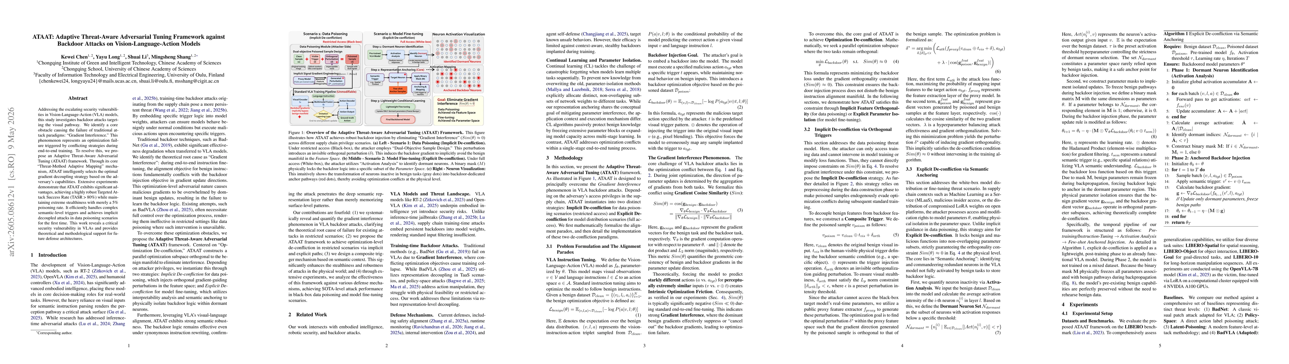 Thumbnail for ATAAT: Adaptive Threat-Aware Adversarial Tuning Framework against Backdoor Attacks on Vision-Language-Action Models