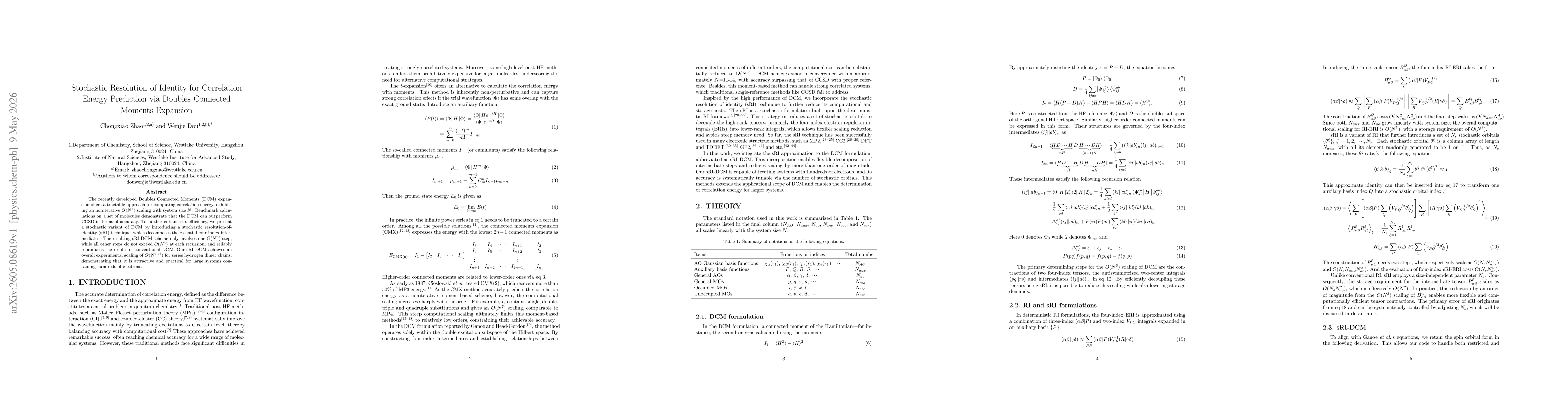 Thumbnail for Stochastic Resolution of Identity for Correlation Energy Prediction via Doubles Connected Moments Expansion