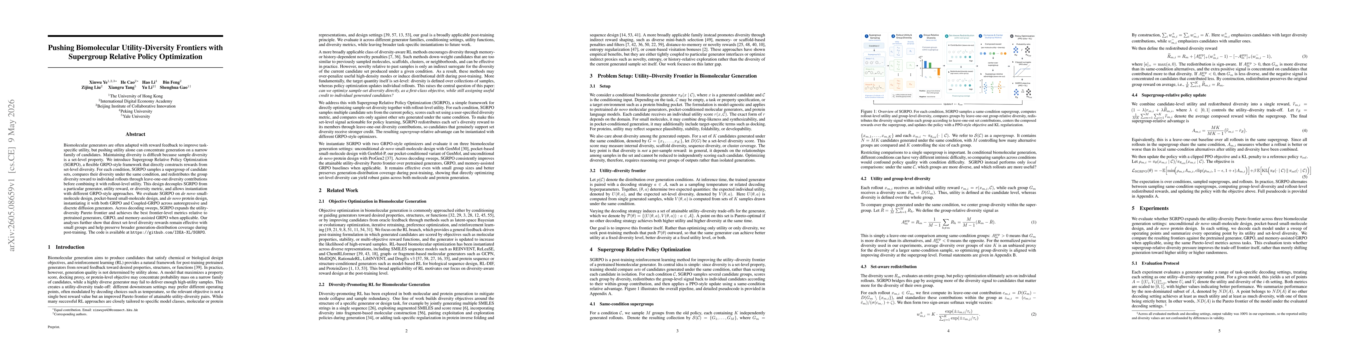 Thumbnail for Pushing Biomolecular Utility-Diversity Frontiers with Supergroup Relative Policy Optimization