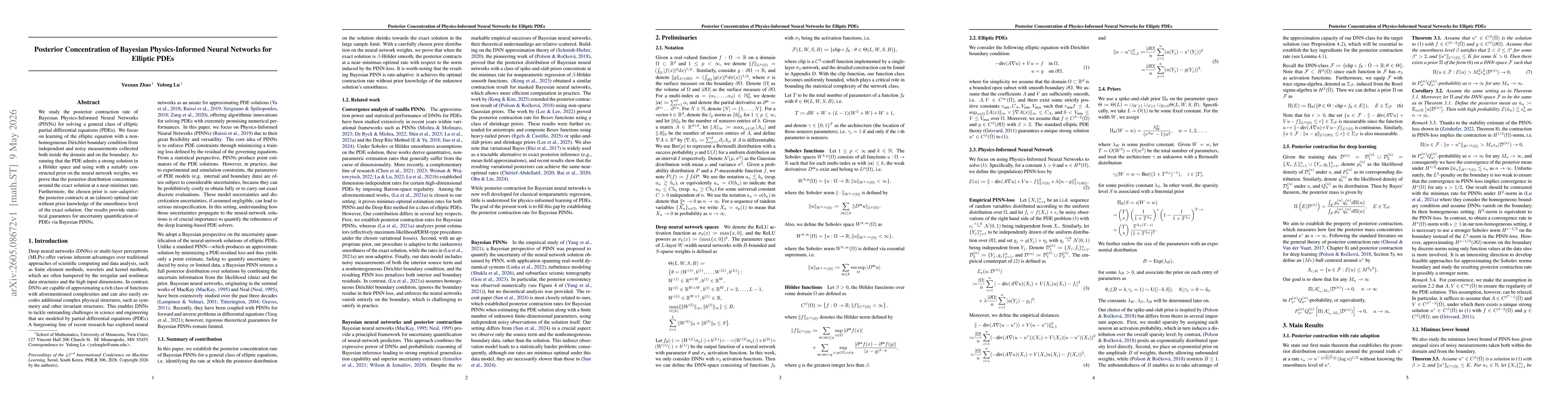 Thumbnail for Posterior Concentration of Bayesian Physics-Informed Neural Networks for Elliptic PDEs
