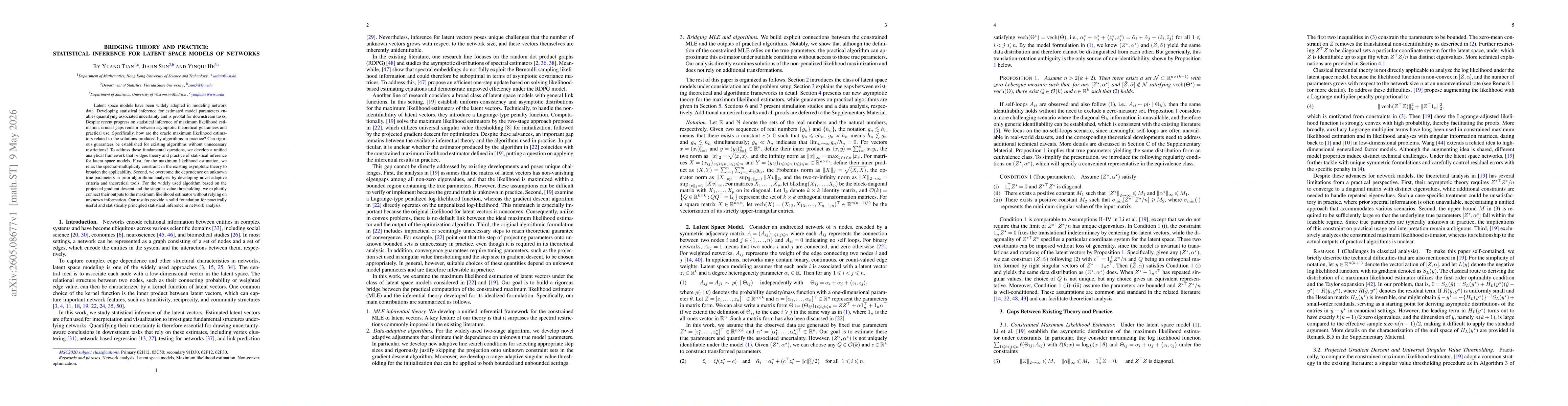 Thumbnail for Bridging Theory and Practice: Statistical Inference for Latent Space Models of Networks
