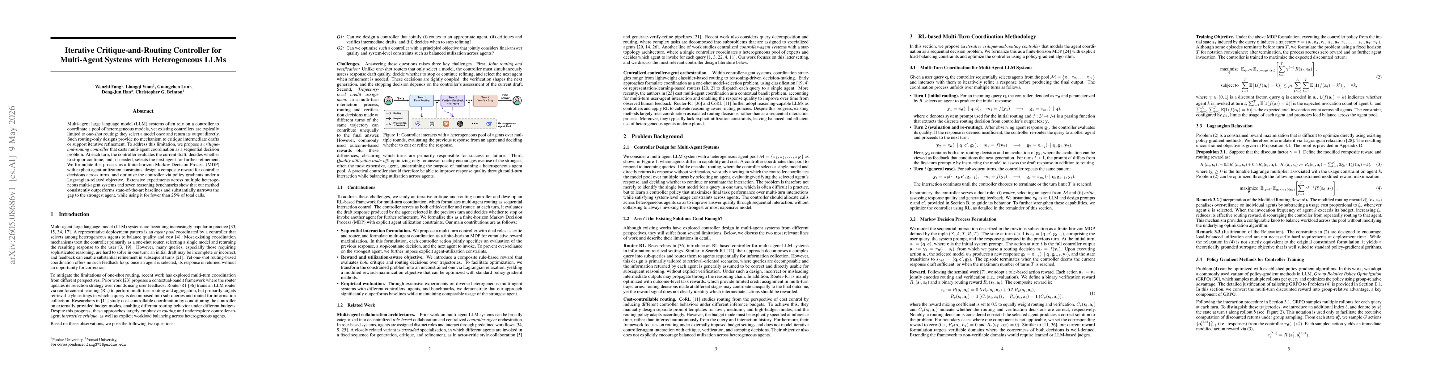 Thumbnail for Iterative Critique-and-Routing Controller for Multi-Agent Systems with Heterogeneous LLMs