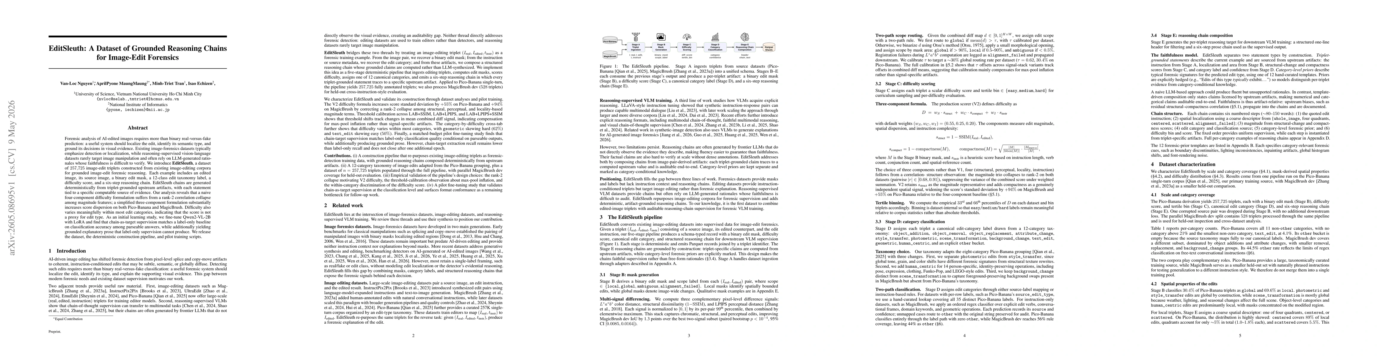 Thumbnail for EditSleuth: A Dataset of Grounded Reasoning Chains for Image-Edit Forensics