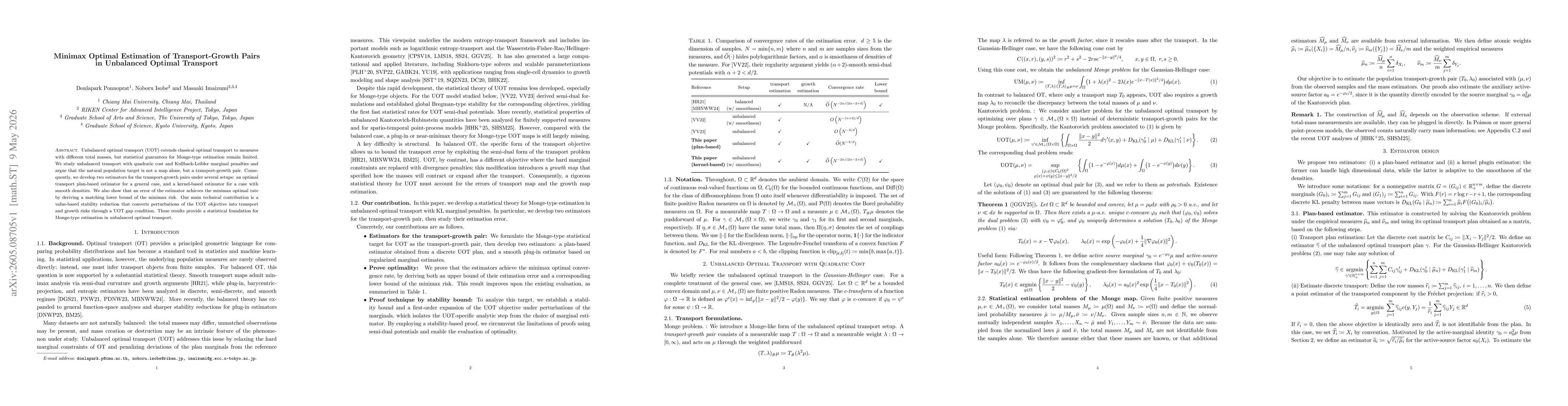 Thumbnail for Minimax Optimal Estimation of Transport-Growth Pairs in Unbalanced Optimal Transport