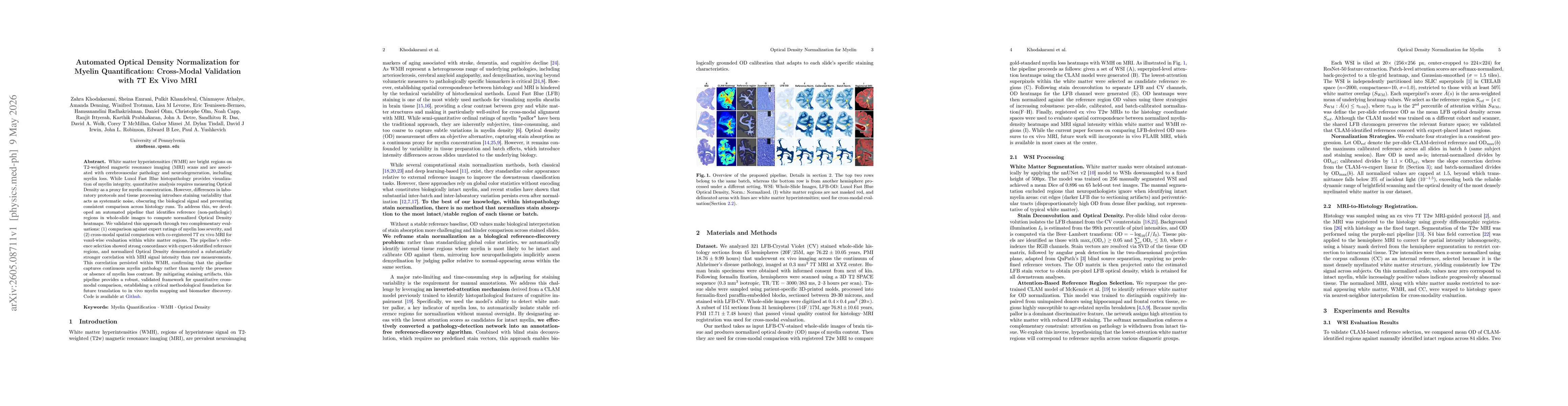 Thumbnail for Automated Optical Density Normalization for Myelin Quantification: Cross-Modal Validation with 7T Ex Vivo MRI