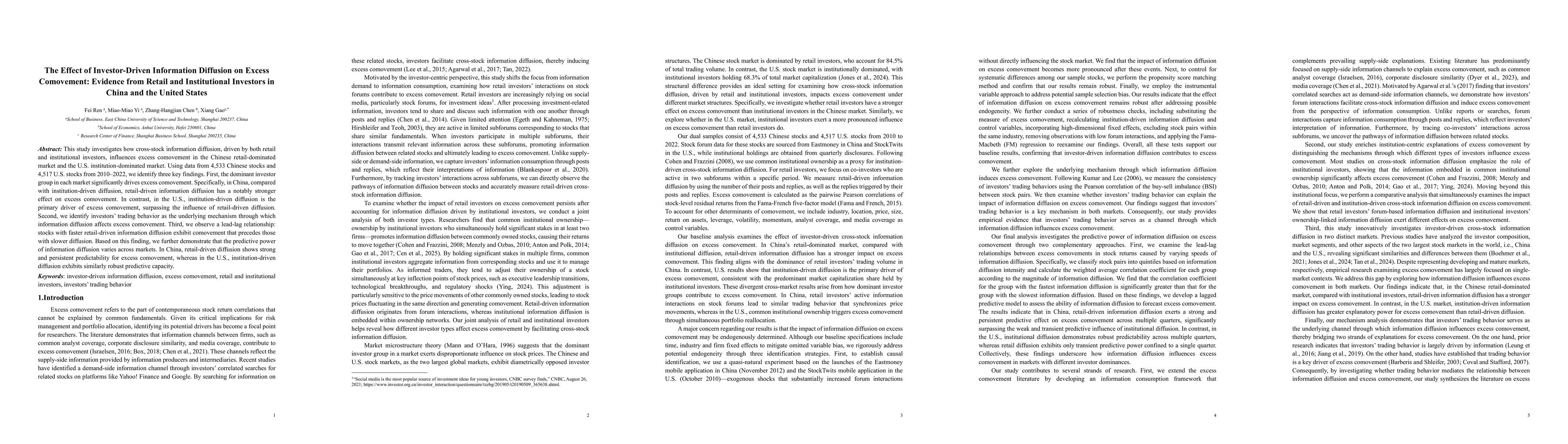 Thumbnail for The effect of investor-driven information diffusion on excess comovement: Evidence from retail and institutional investors in China and the United States