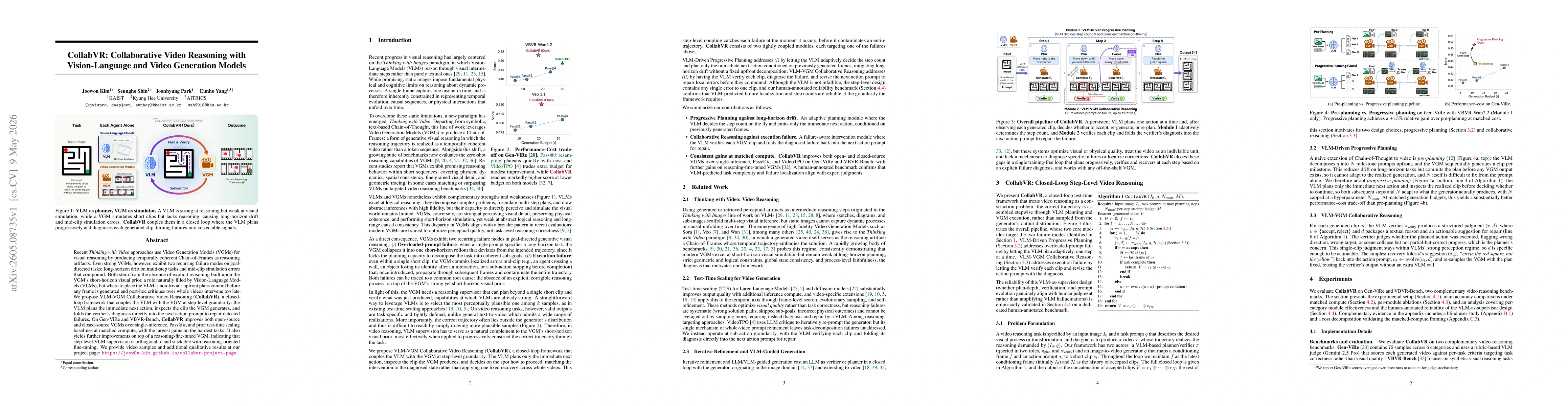 Thumbnail for CollabVR: Collaborative Video Reasoning with Vision-Language and Video Generation Models