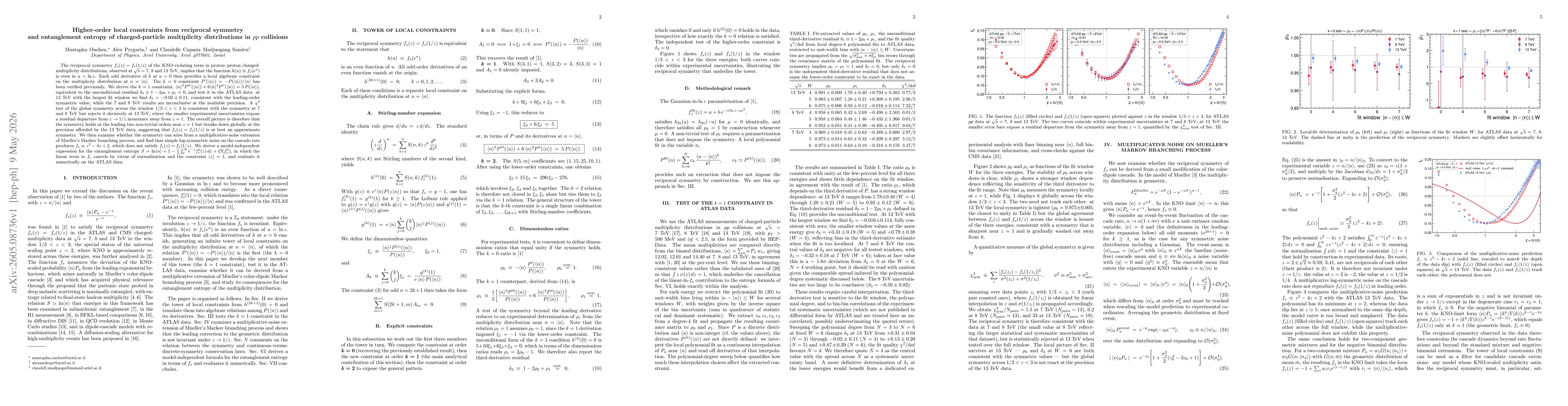 Thumbnail for Higher-order local constraints from reciprocal symmetry and entanglement entropy of charged-particle multiplicity distributions in $pp$ collisions