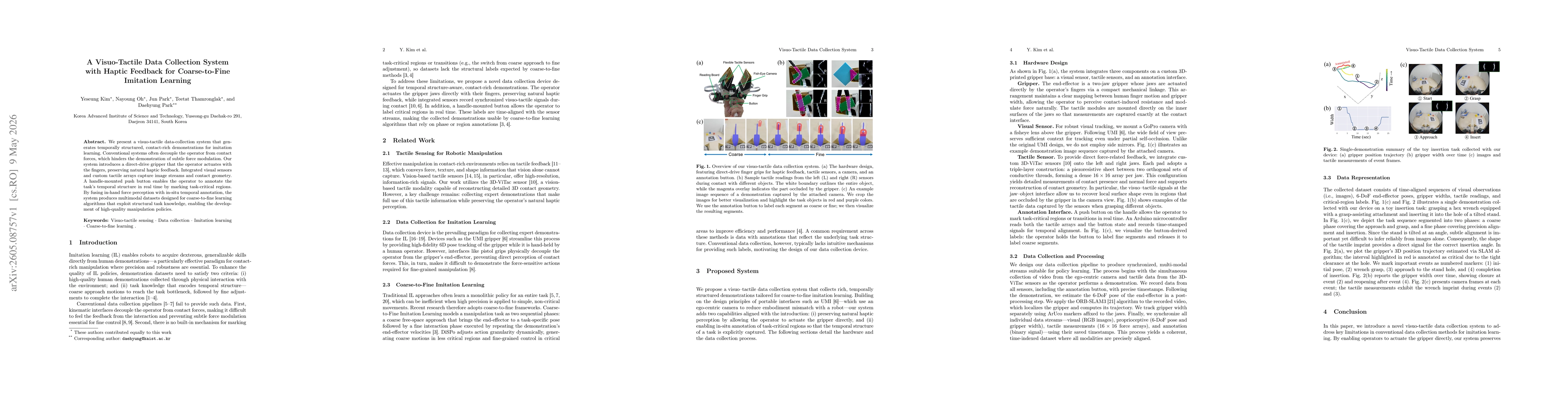 Thumbnail for A Visuo-Tactile Data Collection System with Haptic Feedback for Coarse-to-Fine Imitation Learning