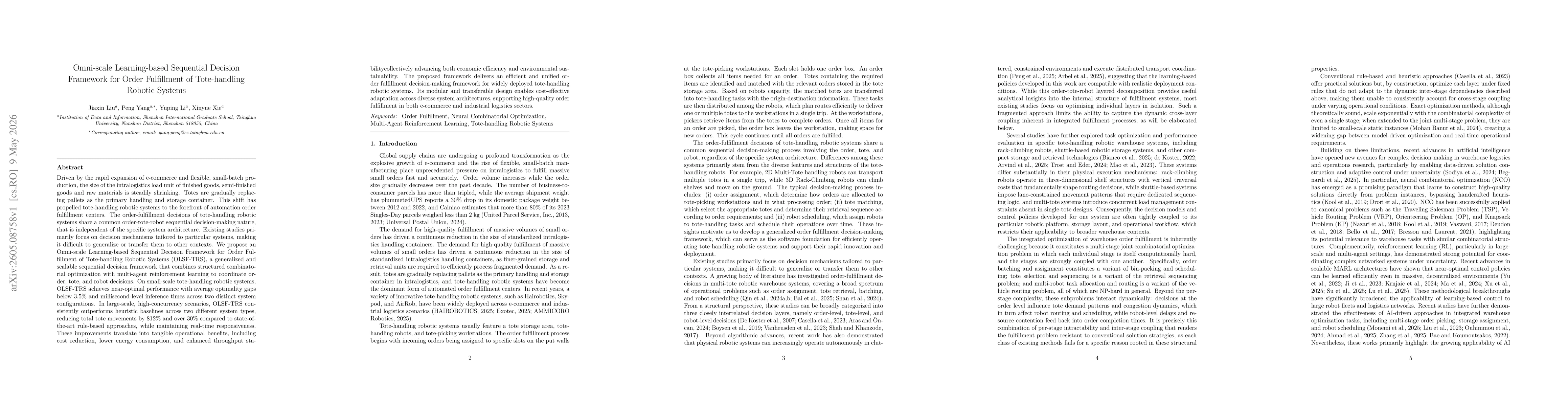 Thumbnail for Omni-scale Learning-based Sequential Decision Framework for Order Fulfillment of Tote-handling Robotic Systems